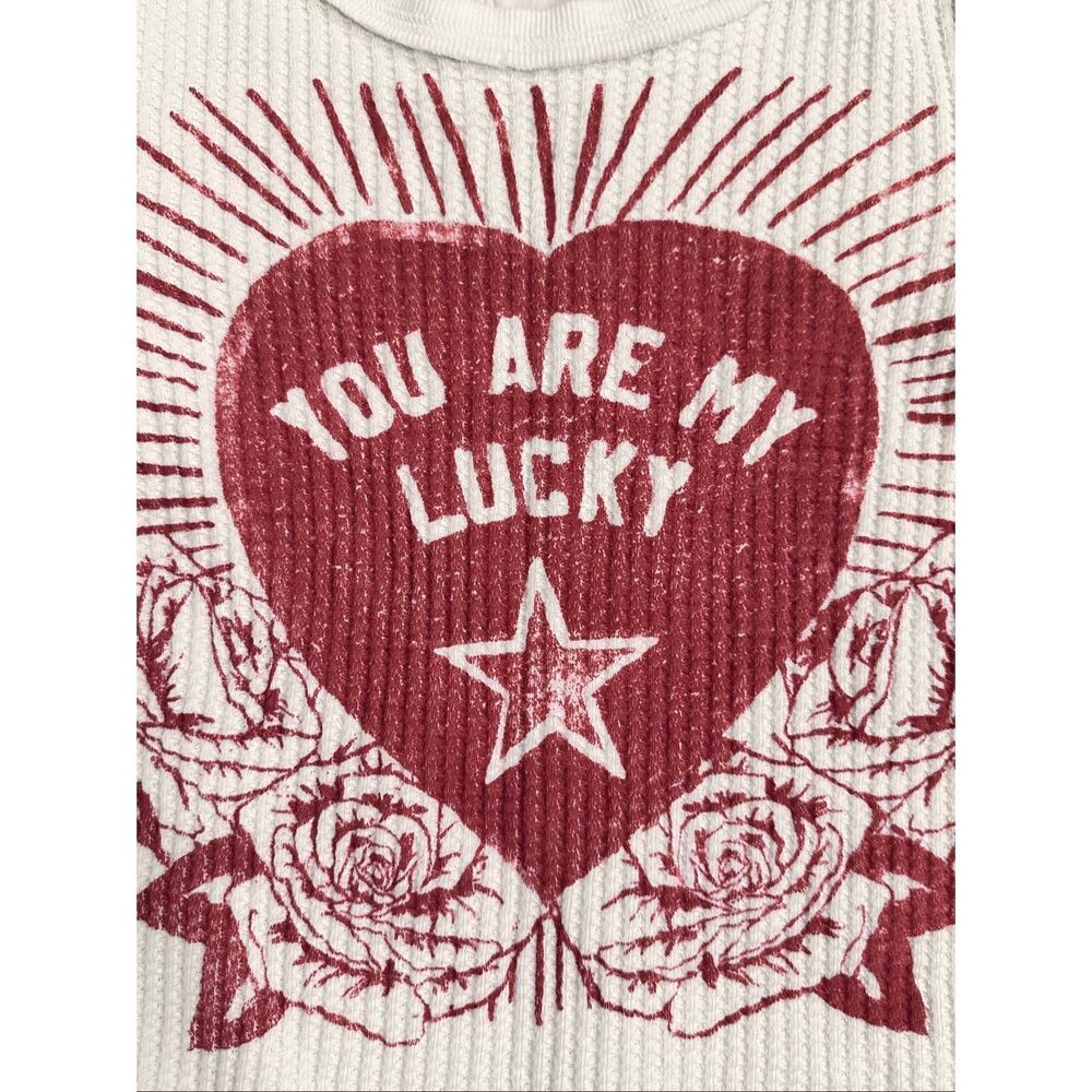 Free People Lucky Locket Thermal Tee Ivory Heart Graphic Thumbhole Small - Picture 7 of 16